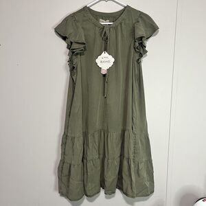 NEW Knox Rose Green Casual Dress Size XXL Ruffle Sleeve Tie Closure Tiered